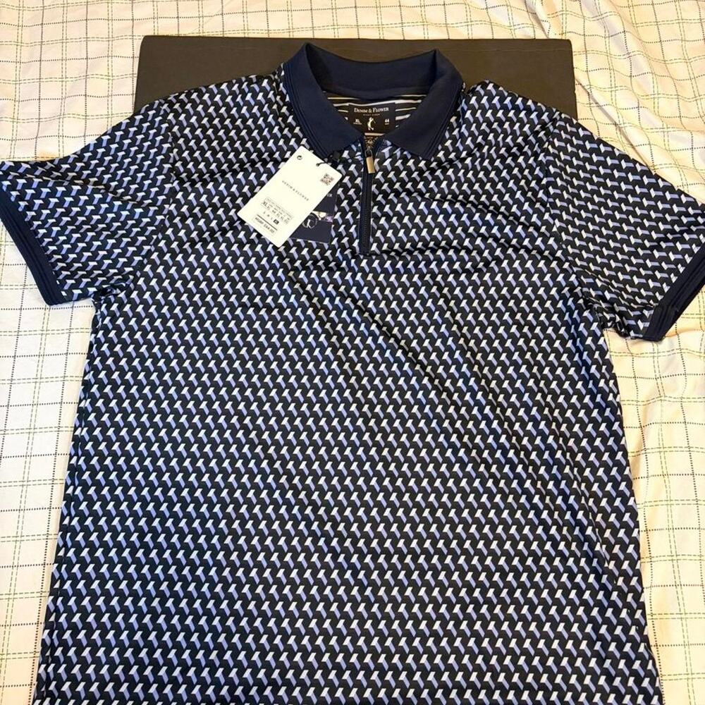 Denim & Flower Navy Patterned Polo Shirt Size XL